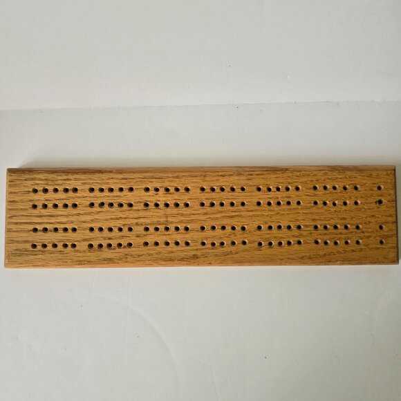 Handmade Oak Wooden Cribbage Board Game With 4 Red Pegs - Picture 14 of 16